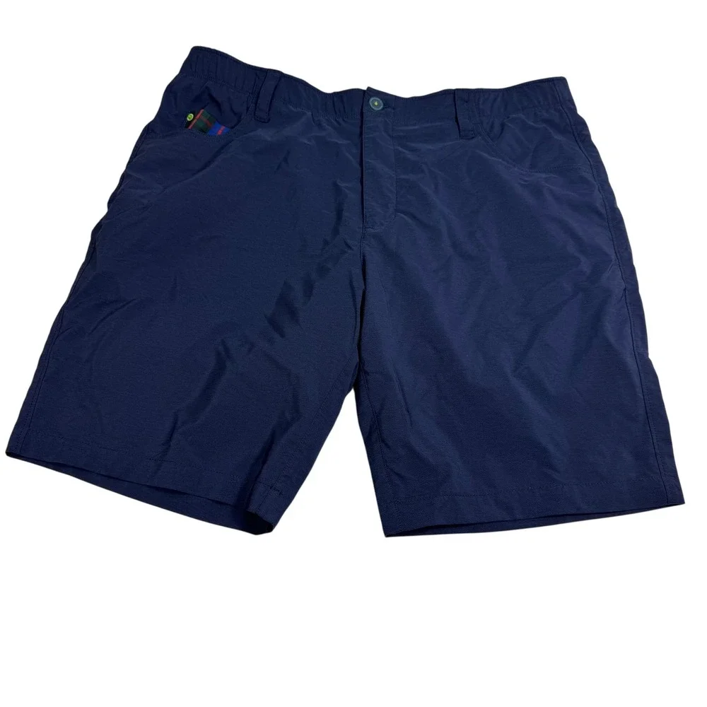 William Murray Golf Shorts Mens 36 Navy Blue Straight Fit Plaid Trim Performance